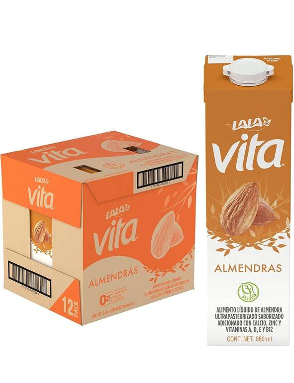 Amazon México - Leche de almendras Lala Vita, 1 Paquete con 12 Piezas de con Taparosca de 960 Mililitros | $28 c/u