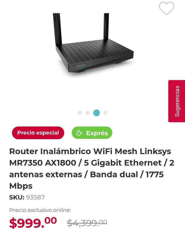 Office Depot: Router Inalámbrico WiFi Mesh Linksys MR7350 AX1800