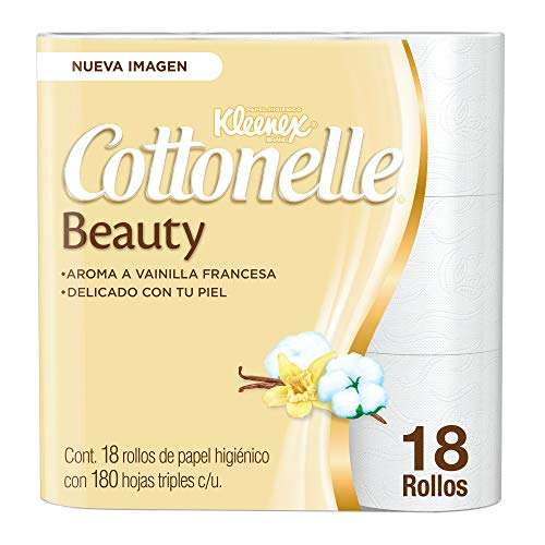 Amazon: Kleenex Cottonelle Beauty, Papel Higiénico, color Blanco, 18 Rollos x 180 Hojas Triples (Planea y Ahorra)