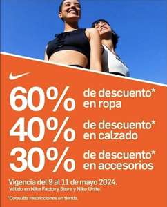 Nike: 60%, 40% y 30% en ropa, calzado y accesorios