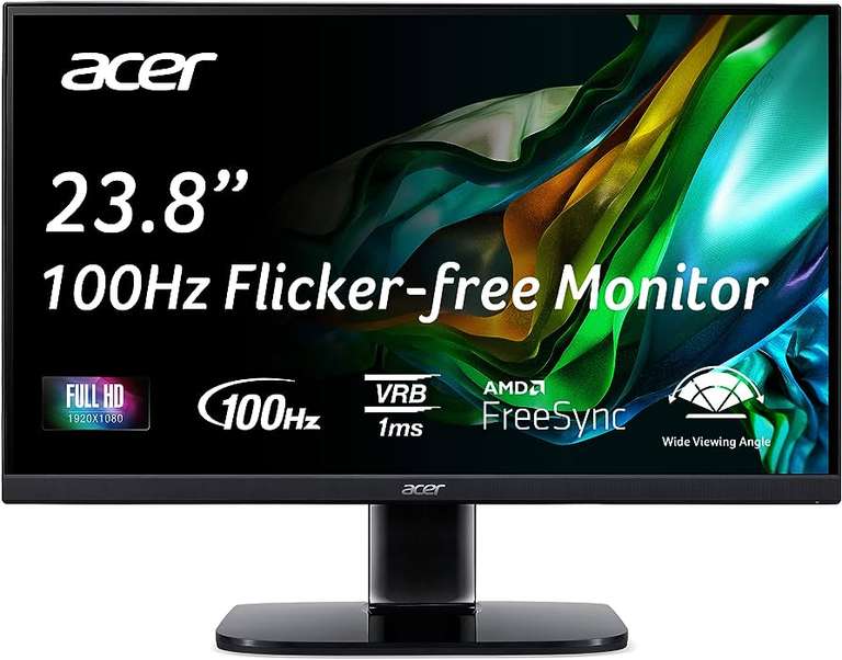 Amazon: Monitor Acer Hbi 23.8"Full HD │Marco Cero | FreeSync | 100Hz | 1ms (VRB) | Luz Azul Baja