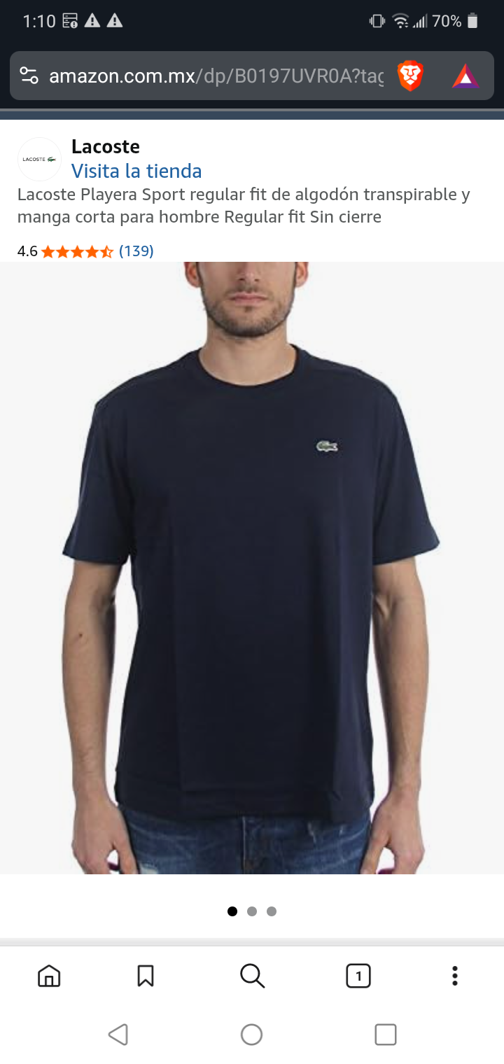 Amazon: Lacoste Playera Sport regular fit de algodón transpirable y manga corta para hombre Regular fit Sin cierre