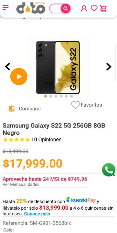 Doto: Celular Samsung Galaxy S22/5G/8+256Gb