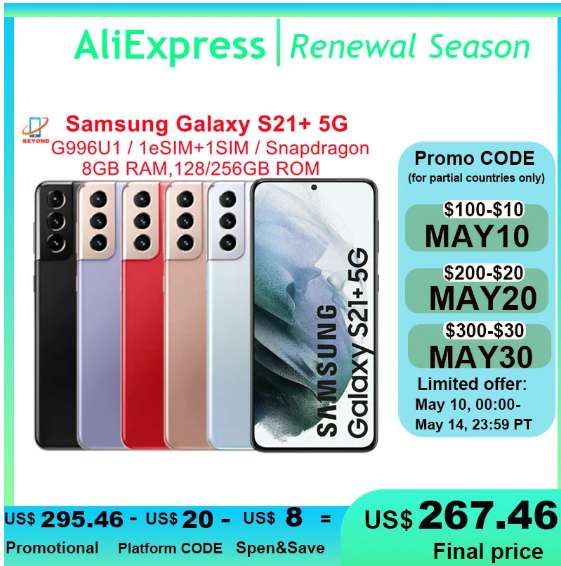 AliExpress: Samsung Galaxy S21 Plus 5G US Version (Precio ya con el envio)