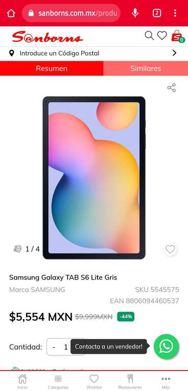 Sanborns: Samsung Galaxy TAB S6 Lite Gris 2022