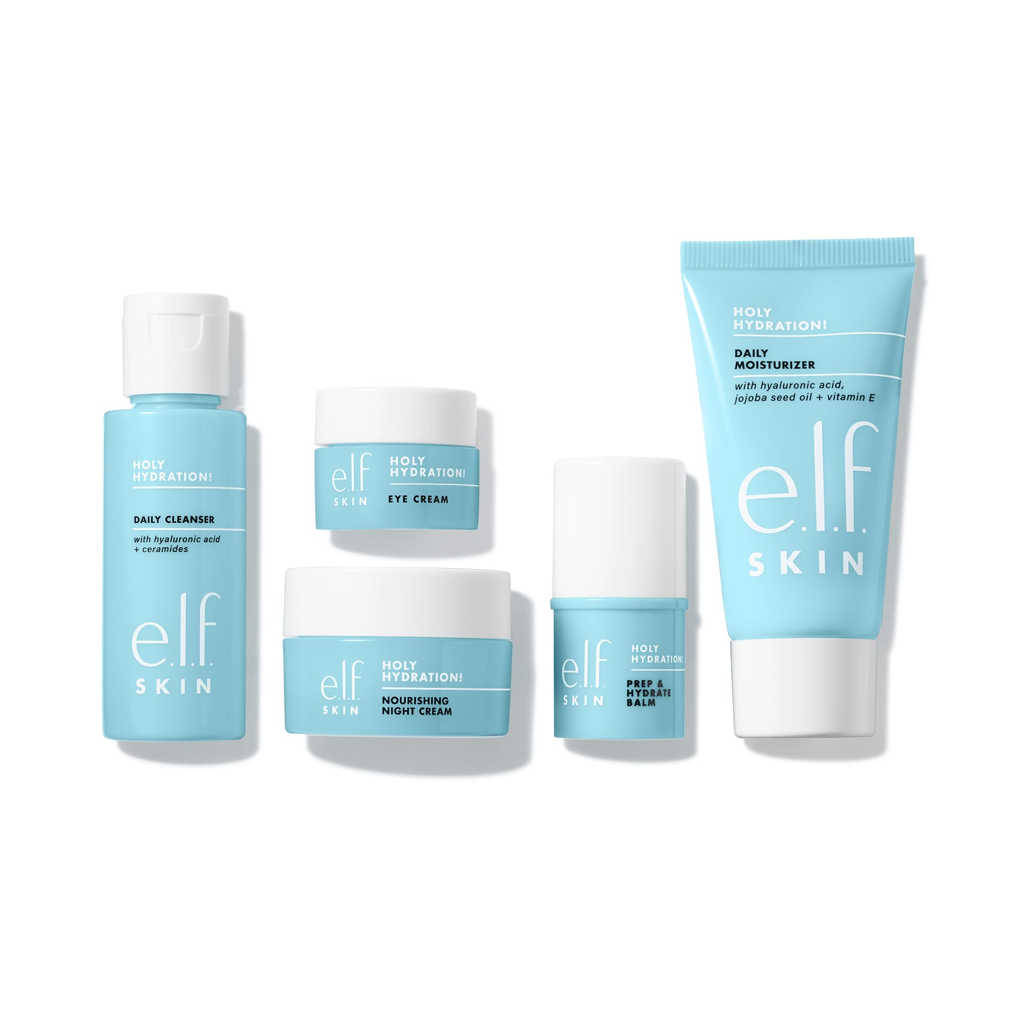 AMAZON: e.l.f. SKIN Holy Hydration! Kit de hidratación Jet Set, limpiador facial, bálsamo, hidratante, crema para ojos y crema de noche