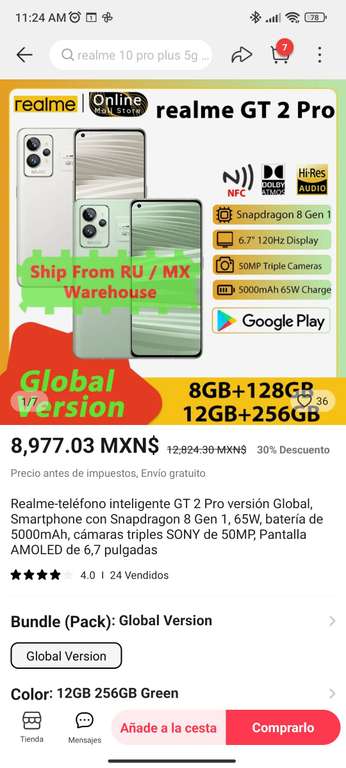AliExpress: Celular Realme GT2 Pro 12gb/256ram envío desde México