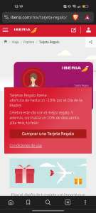 Iberia: Hasta 10% de descuento en gift cards