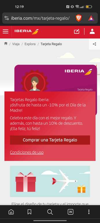 Iberia: Hasta 10% de descuento en gift cards