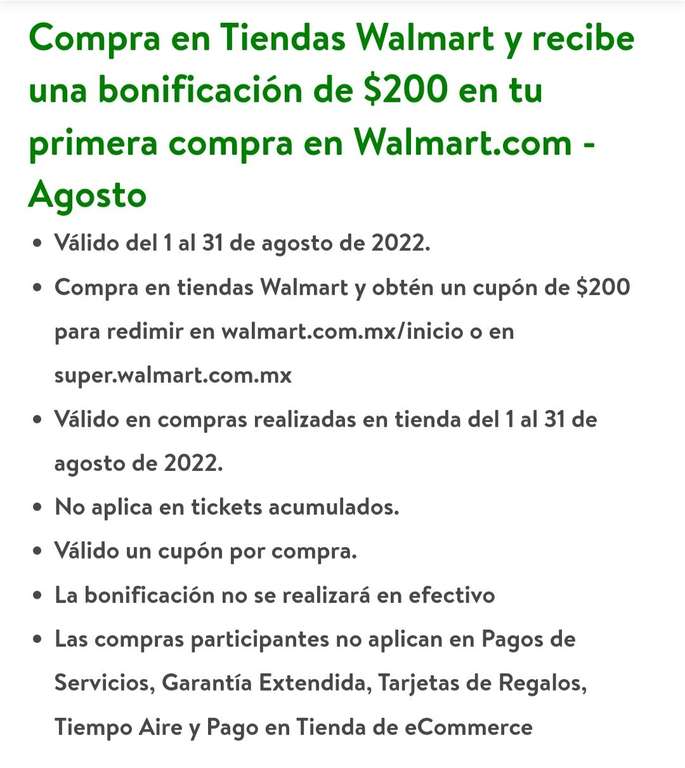 Walmart: Bonificación de $200 en tu primera compra en línea