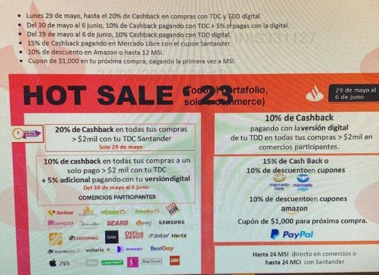 Comercios participantes Hot Sale Santander 2023