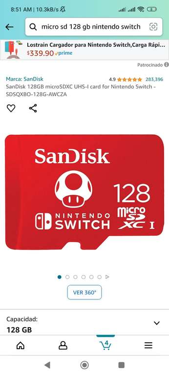 Amazon: 3 Tarjetas micro SD 128 GB nintendo switch ($207 c/u)
