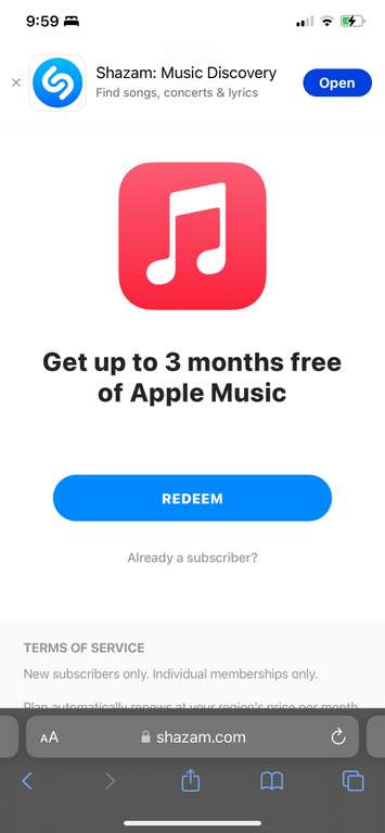 Shazam: Apple Music hasta 3 meses de regalo
