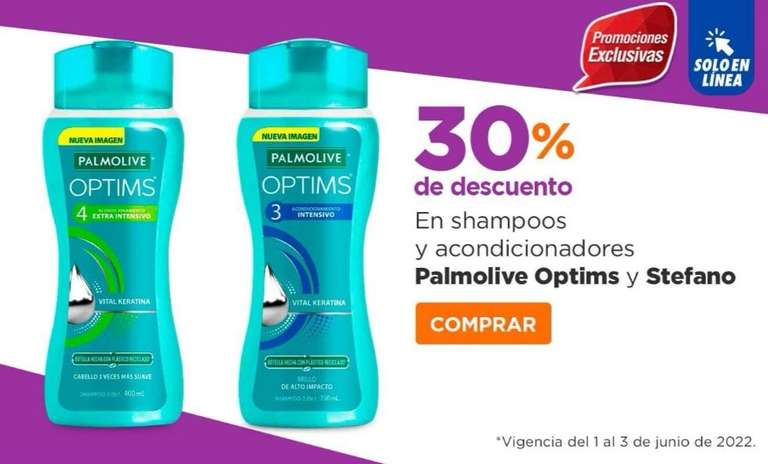 Chedraui 30% de descuento en shampoos Optims y Stefano