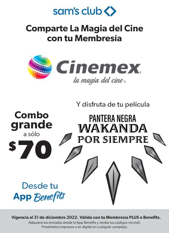 Cinemex: Boletos y Combos a precio especial con Sam's Club Benefits