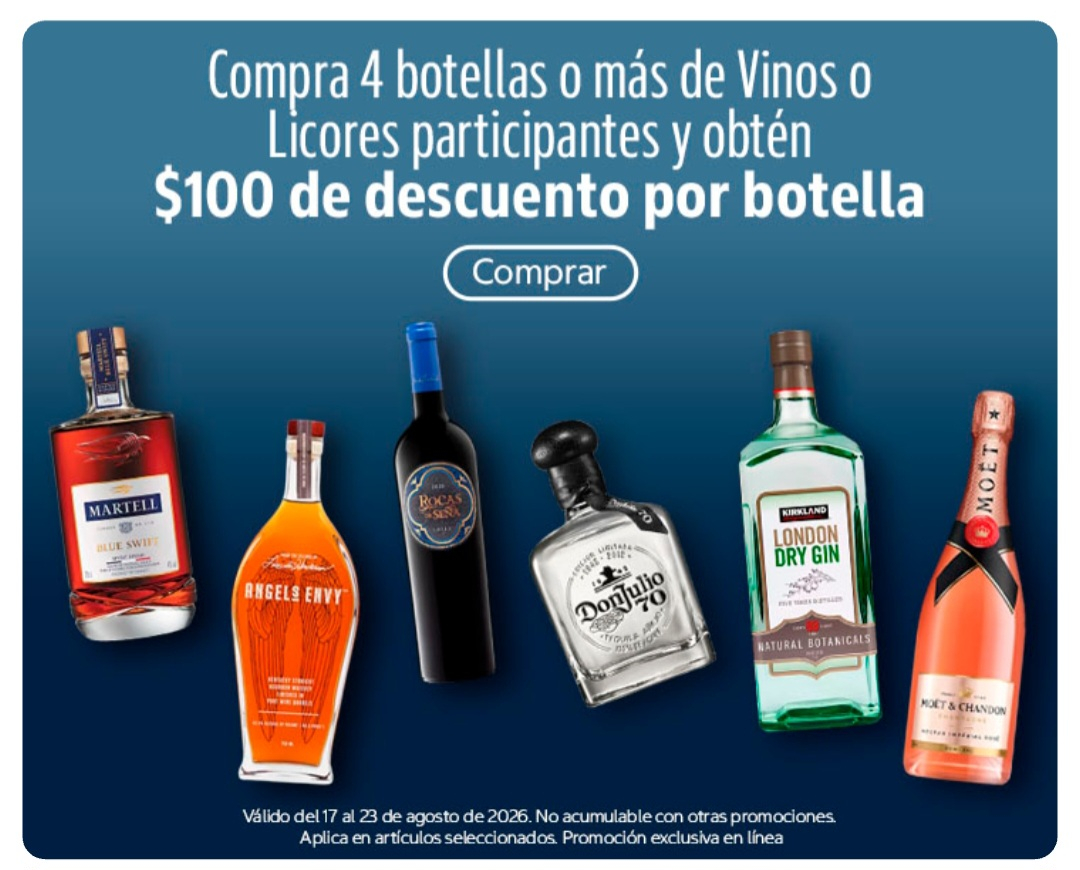 Costco: Compra 4 vinos o más y recibe $100 de descuento por cada botella