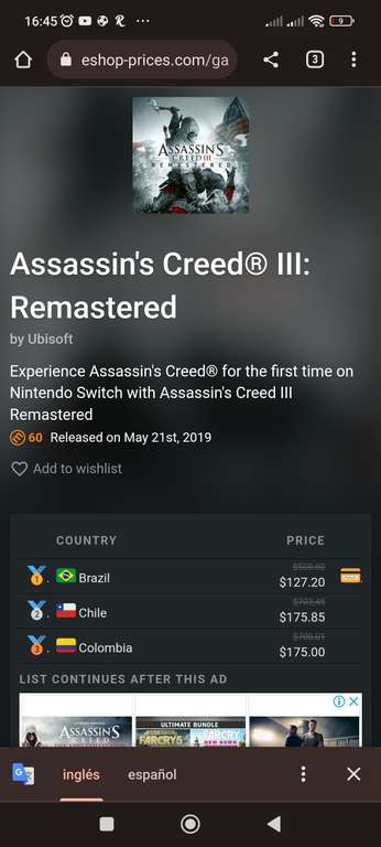 Assassin's Creed 3 Remastered Eshop Brazil