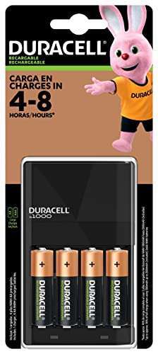 Amazon: DURACELL - Cargador premium pilas recargables, carga extra rápida compatible AA y AAA NiMH + 4 pilas AA recargables