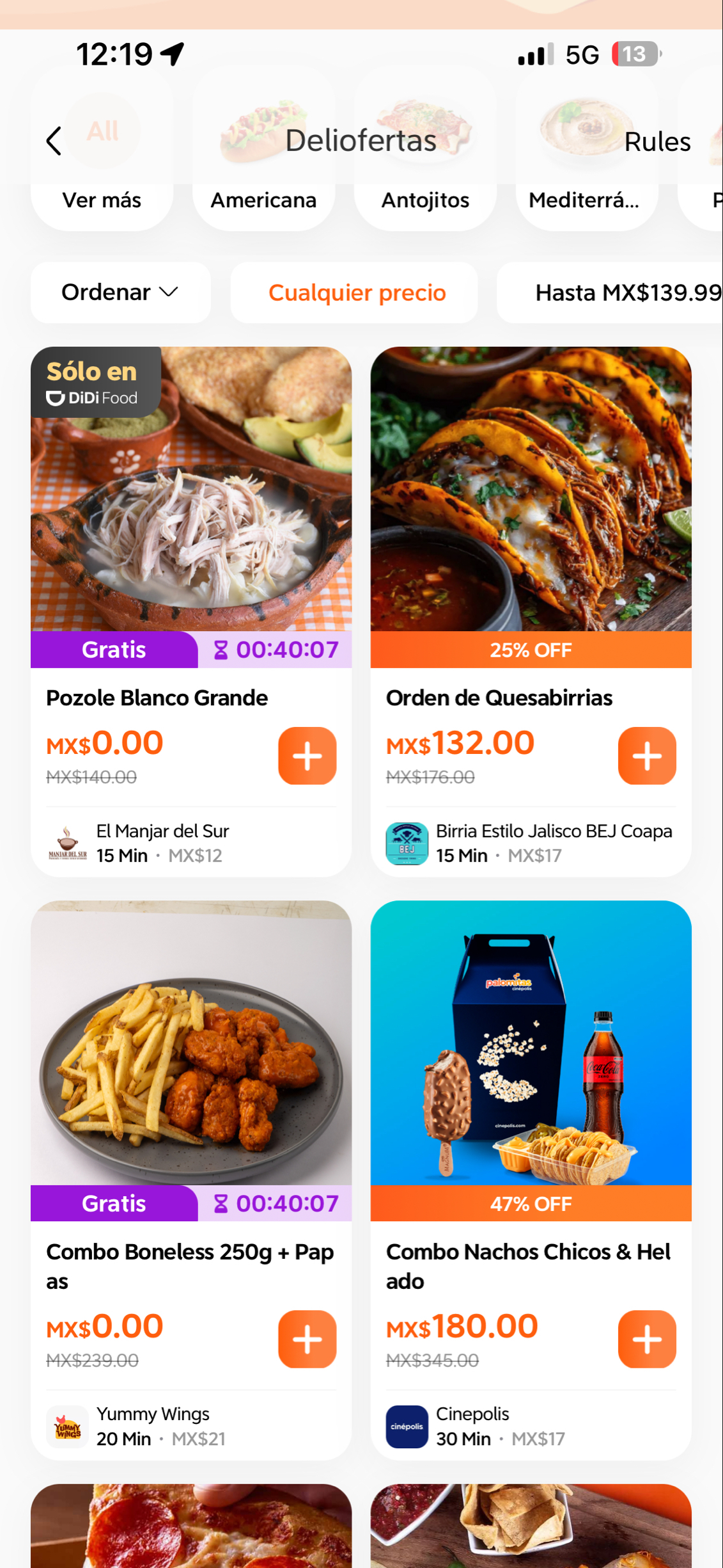 DiDi Food: Varios platillos en cero pesos, solo pagas el envio