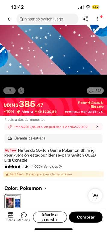 AliExpress: Pokemon perla reluciente Nintendo Switch