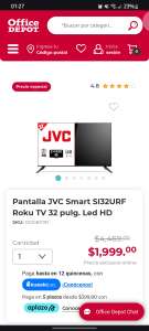 Office Depot: Pantalla JVC Smart SI32URF Roku TV 32 pulg. Led HD - Algunas ciudades