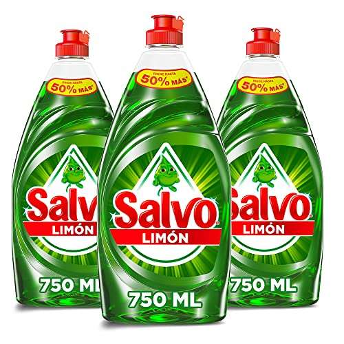 Amazon: SALVO Lavatrastes Líquido Limón, jabón liquido que remueve grasa difícil, 3 unidades de 750ml (Total 2.25L) envío gratis con Prime