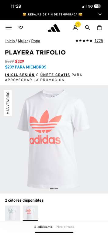 Adidas playera trifolio, Rosa: 239.00/ Verde: 253.00 (PRECIO MIEMBROS)