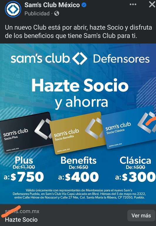 Sam's Club: Clientes nuevos - Membresía Sam's en descuento (Puebla)