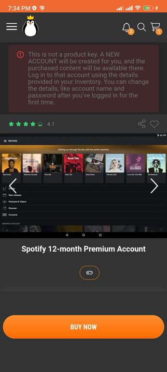 Kinguin: 12 meses de Spotify premium. Cuenta nueva.