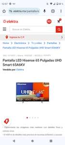 Elektra: Pantalla LED Hisense 65 Pulgadas UHD Smart 65A6KV | Pagando con Paypal | Tarjeta de crédito digital HSBC