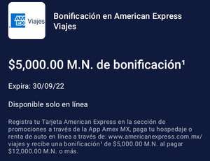 American Express: $5,000 de bonificación al pagar $12,000 en American Express Viajes | usuarios seleccionados