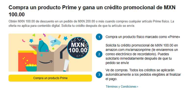 Amazon: Compra un producto Prime y gana un crédito promocional de MXN 100.00