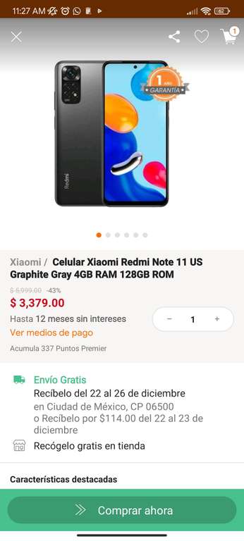 Linio: Xiaomi. Redmi note 11 US Graphite Gray 4 GB RAM 128 GB ROM | Pagando con PayPal