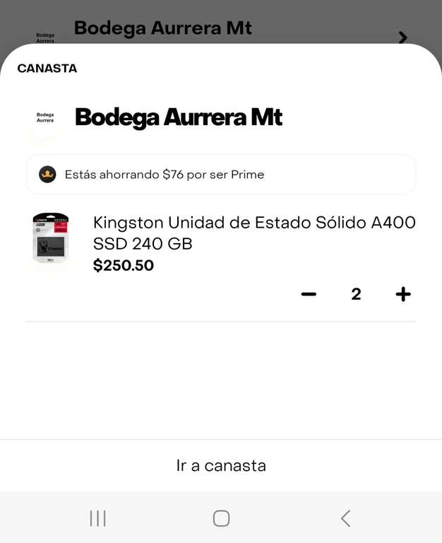 Rappi: SSD Kingston 240gb - Bodega Aurrera La Virgen CDMX