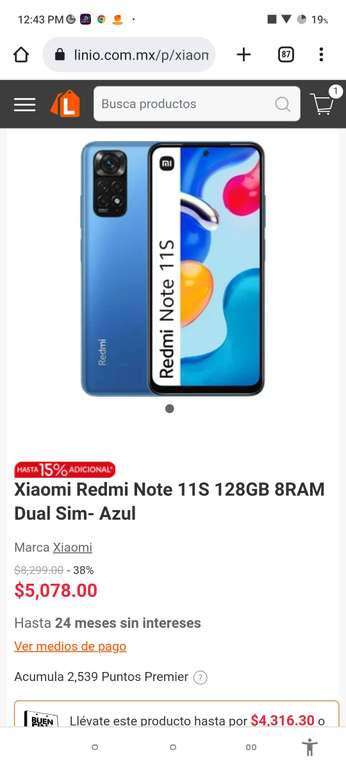 Linio: Celular Xiaomi Redmi Note 11S 128GB 8RAM Dual Sim- Azul | Pagando con PayPal