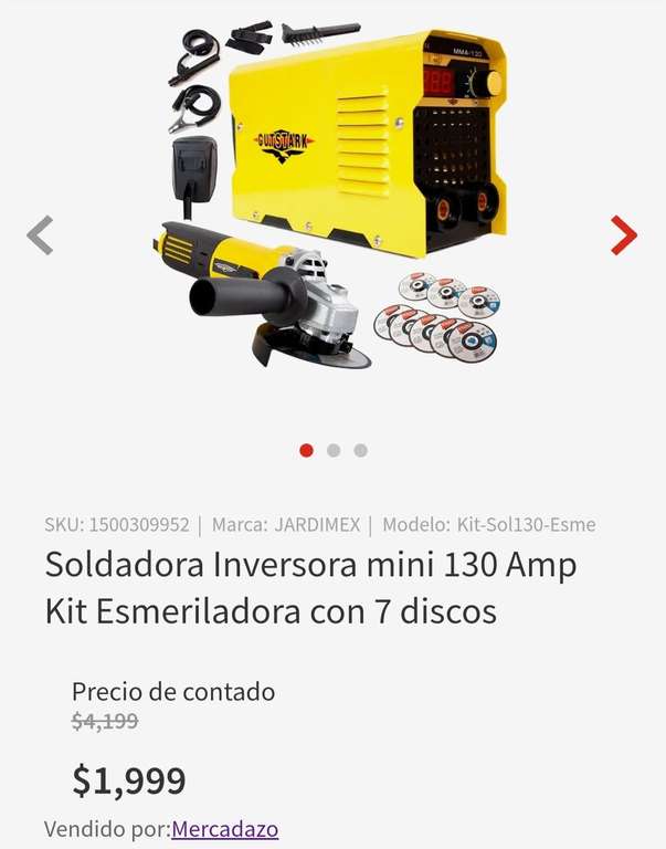 Elektra: Soldadora Inversora mini 130 Amp Kit Esmeriladora con 7 discos