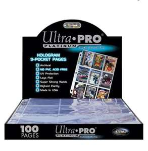 Amazon: Ultra Pro Láminas de 9 Bolsillos para almacenar Tarjetas de intercambiar - Serie Platinum (100 lámminas/páginas)