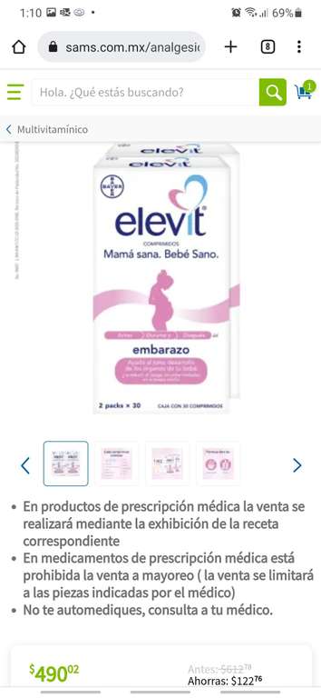 Elevit Multivitamínico para el Embarazo, 30 Tabletas.