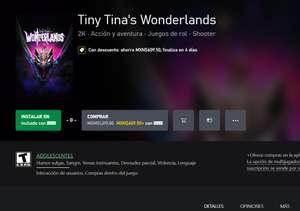 XBOX: Días de juegos GRATIS Tiny Tina's Wonderlands Xbox Series S/X (Para Gold o GPU)