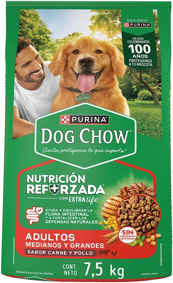 Amazon: Croquetas Purina Dog Chow Adulto Mediano y Grande Sabor Carne y Pollo 7.5Kg | Planea y Ahorra
