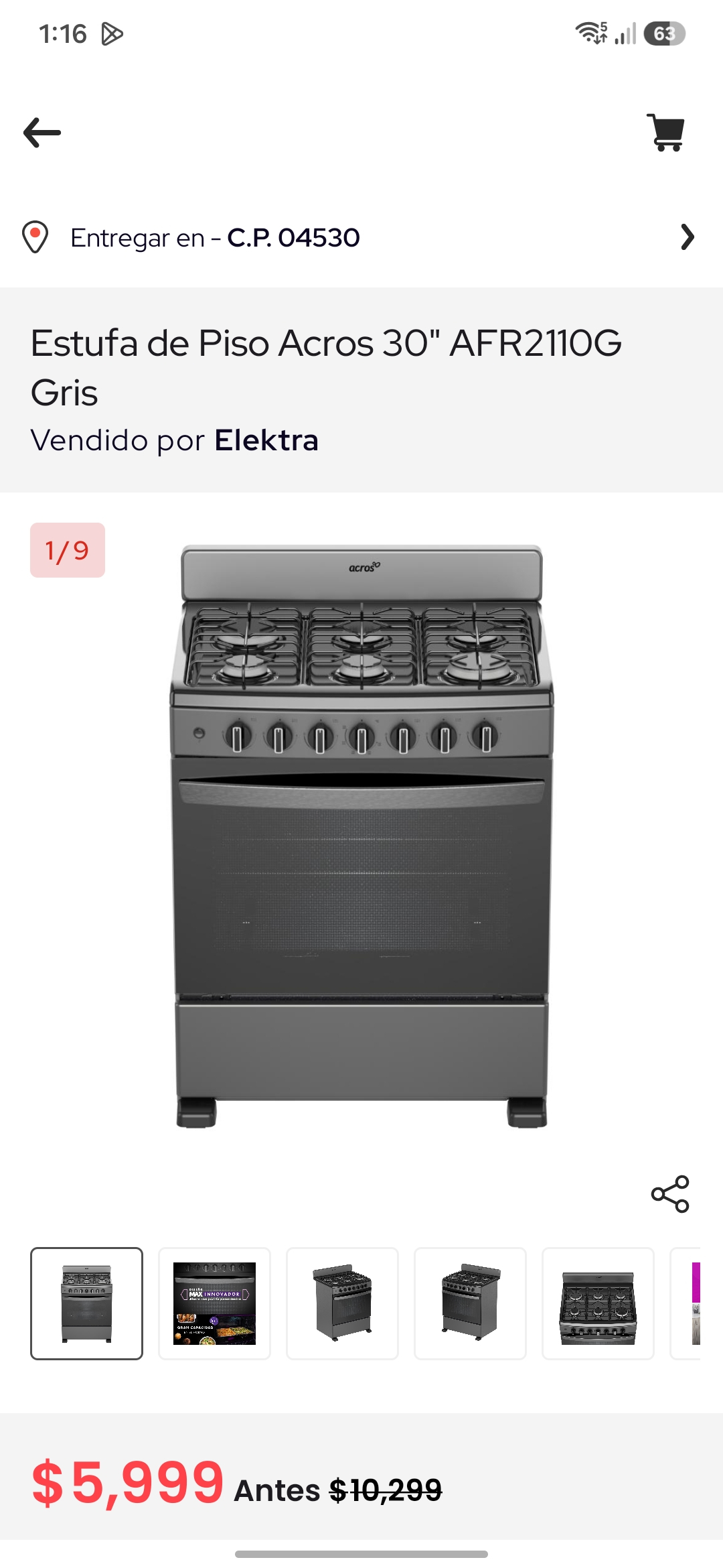 Elektra: Estufa de piso acros 30"