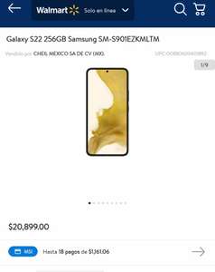 Celular Samsung Galaxy S22 256GB con cupón Citibanamex en Walmart en línea