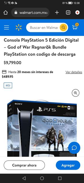 Walmart: Consola PlayStation 5 Edición Digital – God of War Ragnarök | Pagando con cupón + BBVA a 12 o más MSI
