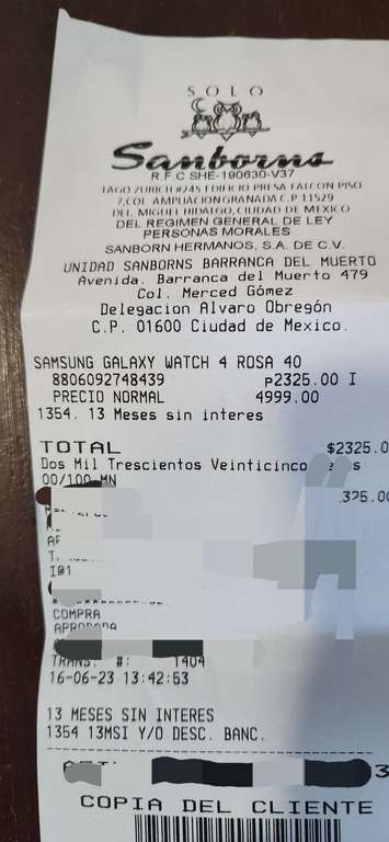 Sanborns: Galaxy Watch 4 con 50% desc. | barranca del muerto