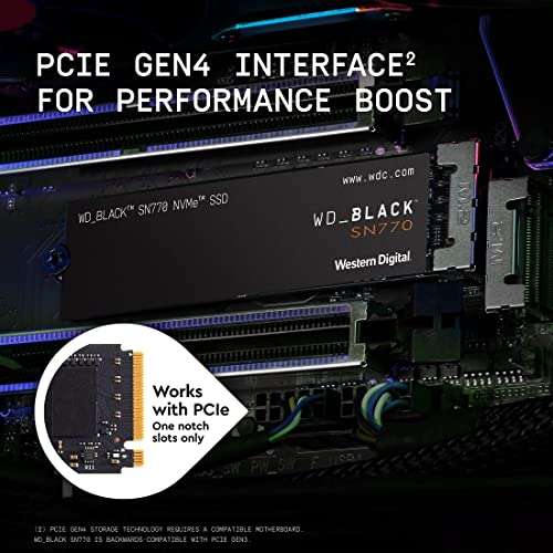 Amazon: WD_BLACK 1TB SN770 NVMe Unidad de Estado sólido Interna para Juegos - Gen4 PCIe, M.2 2280, hasta 5,150 MB/s - WDS100T3X0E