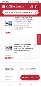 Office Depot: Pantalla TCL '50 4K UHD + Sansui Netflix '32 Smart TV | Banorte a 6 y 12MSI