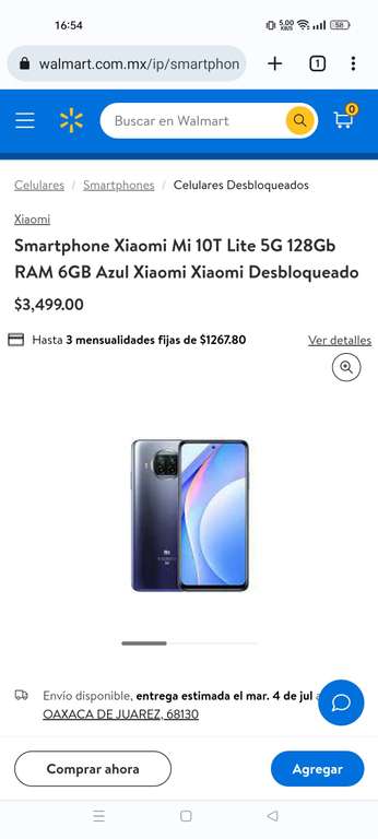 Walmart: Xiaomi Mi 10T Lite 5G, Versión Global 6/128 - Color Azul