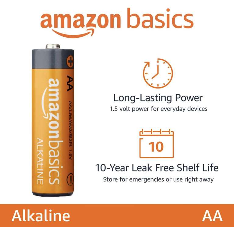Amazon: - Paquete económico de pilas alcalinas AA de alto rendimiento, 48 pilas -envío prime