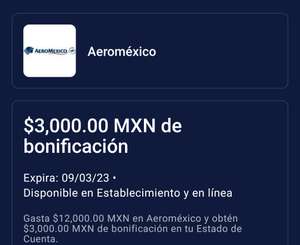 American Express: Bonificación de $3,000 al gastar $12,000 en Aeromexico en línea o establecimiento