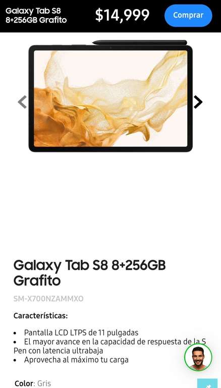 Samsung Store Galaxy Tab S8 8+256GB (Sin promos bancarias)